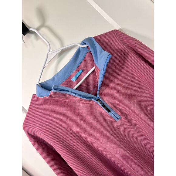 J. McLaughlin Men Stripe Quarter Zip Pullover Sweatshirt Stretch Red Blue SZ XL - Picture 4 of 11